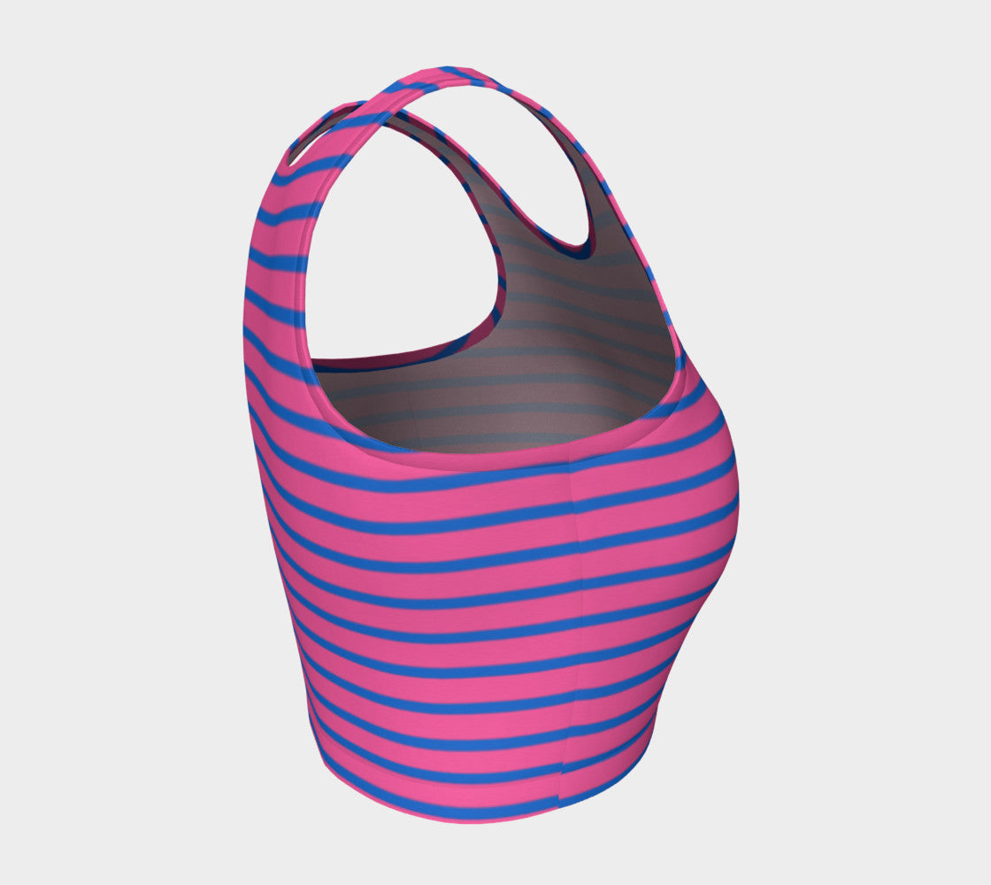 Striped Athletic Crop Top - Blue on Pink - SummerTies