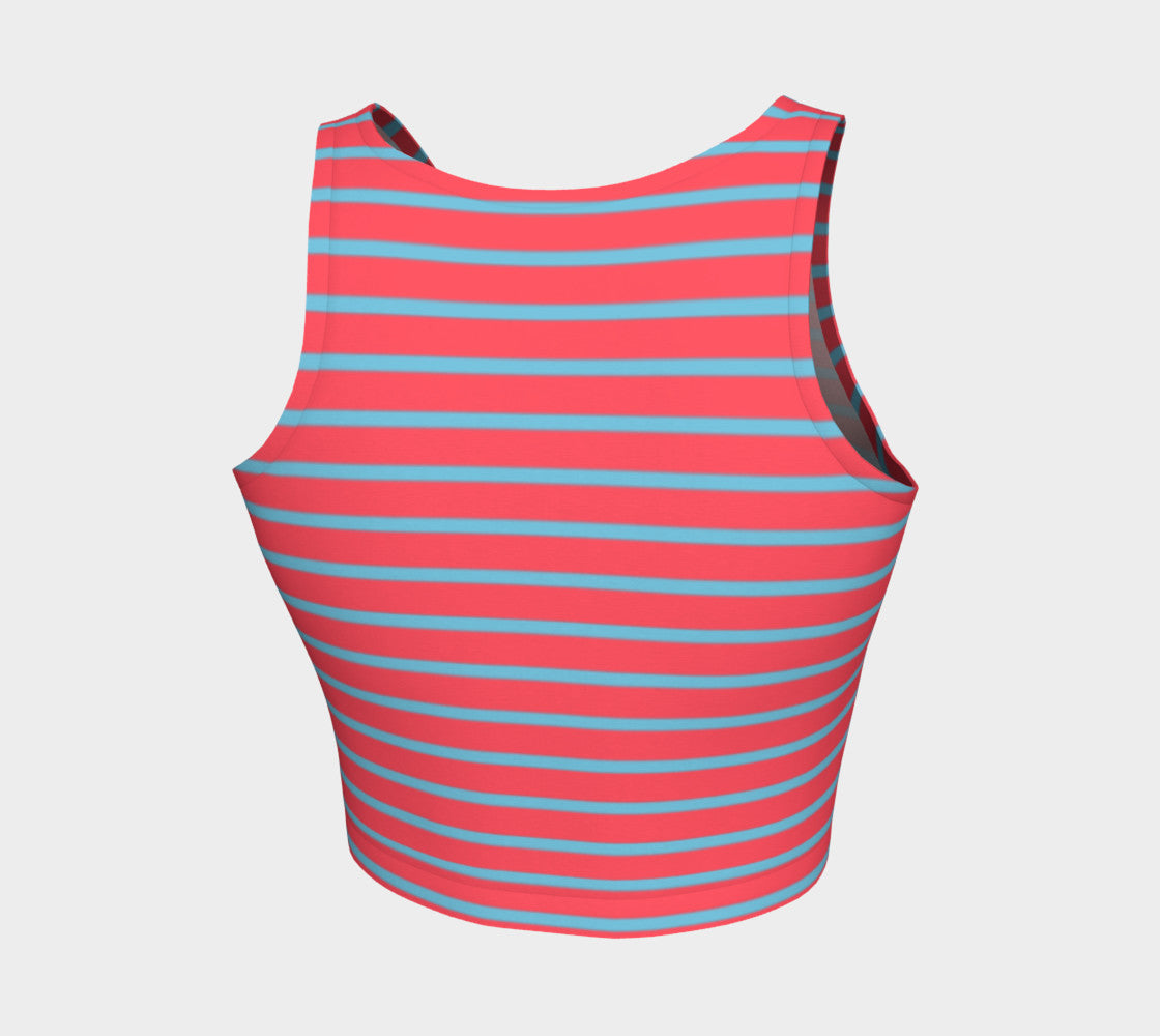 Striped Athletic Crop Top - Light Blue on Darker Coral - SummerTies