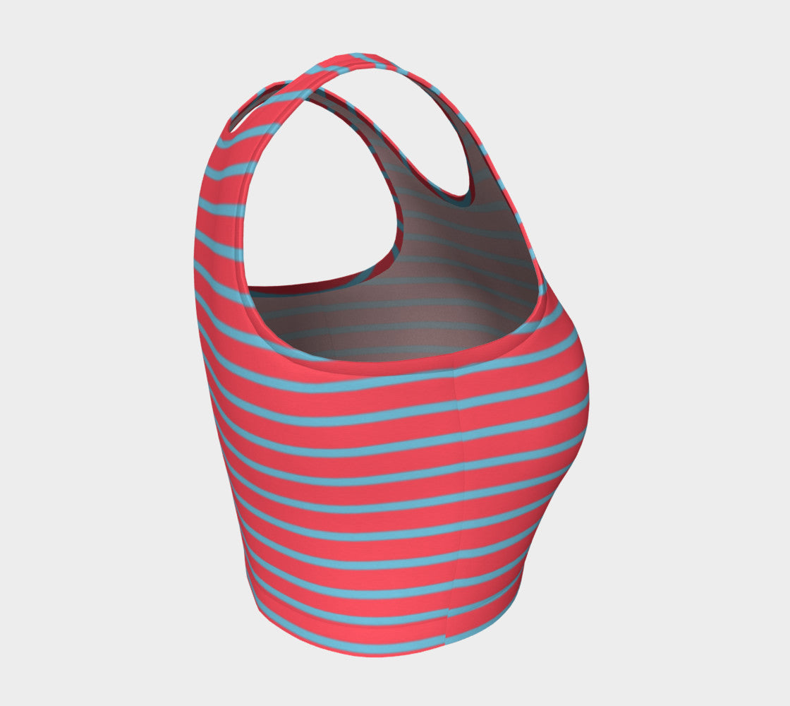 Striped Athletic Crop Top - Light Blue on Darker Coral - SummerTies