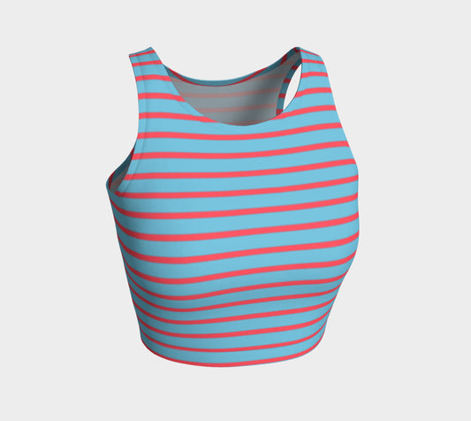 Striped Athletic Crop Top - Darker Coral on Light Blue - SummerTies