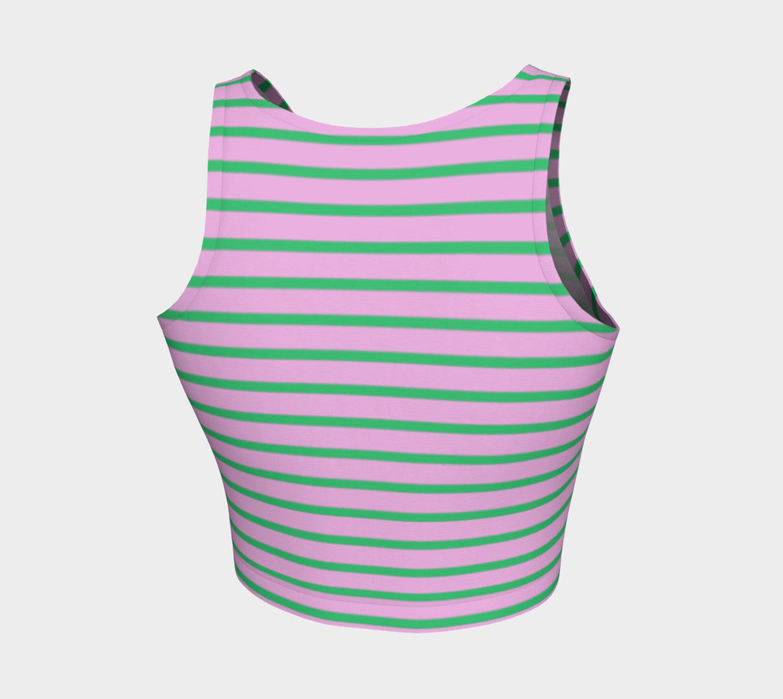 Striped Athletic Crop Top - Green on Light Pink - SummerTies