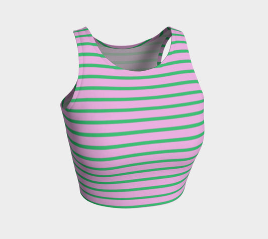 Striped Athletic Crop Top - Green on Light Pink - SummerTies