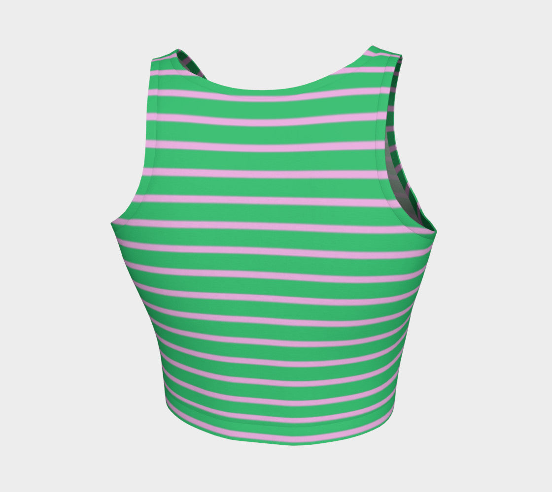 Striped Athletic Crop Top - Light Pink on Green - SummerTies