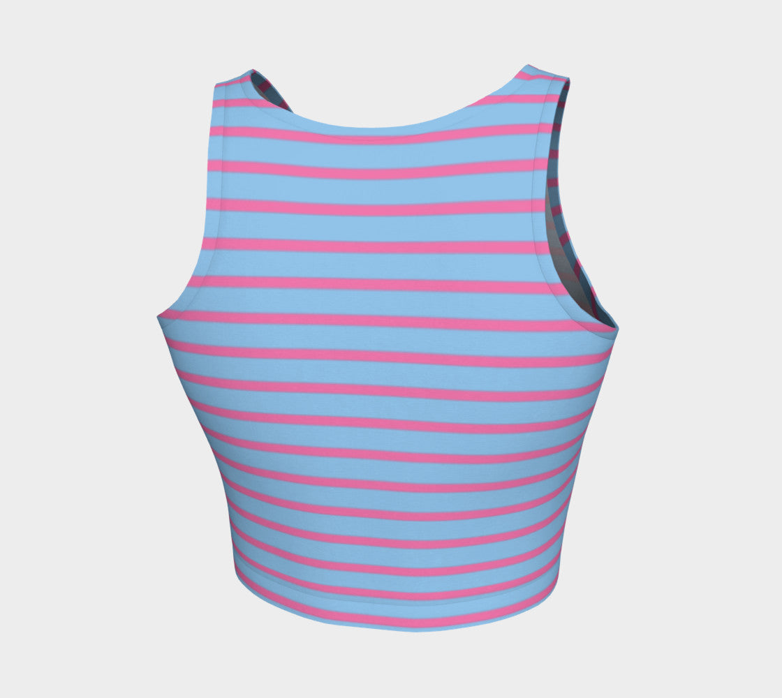 Striped Athletic Crop Top - Pink on Light Blue - SummerTies
