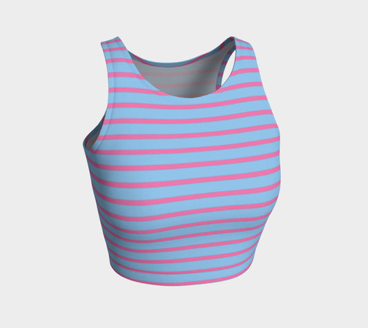 Striped Athletic Crop Top - Pink on Light Blue - SummerTies