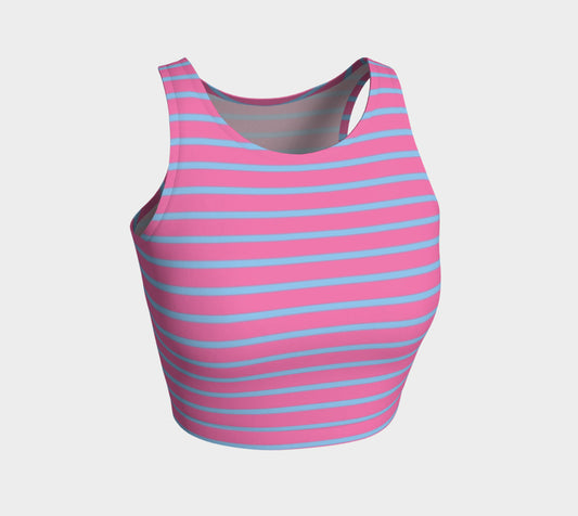 Striped Athletic Crop Top - Light Blue on Pink - SummerTies