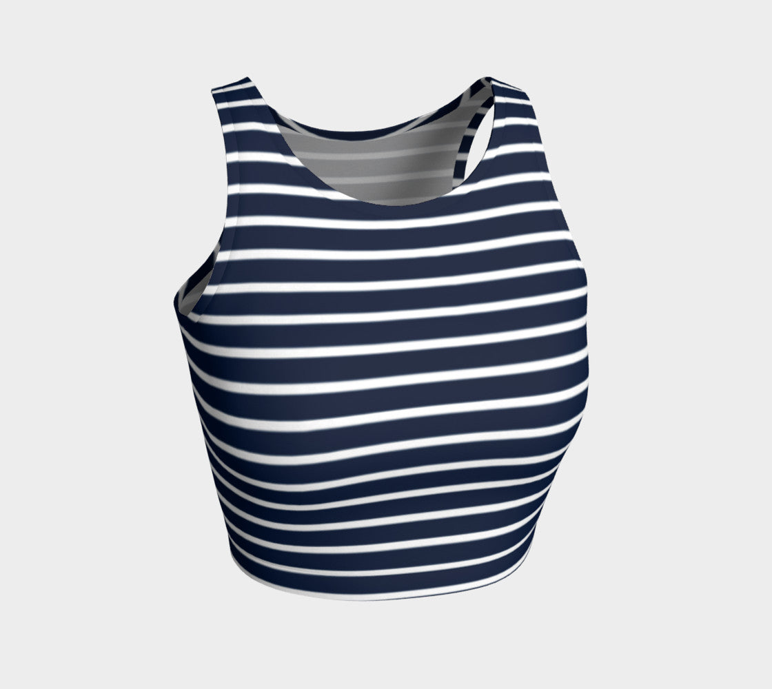 Striped Athletic Crop Top - White on Navy - SummerTies