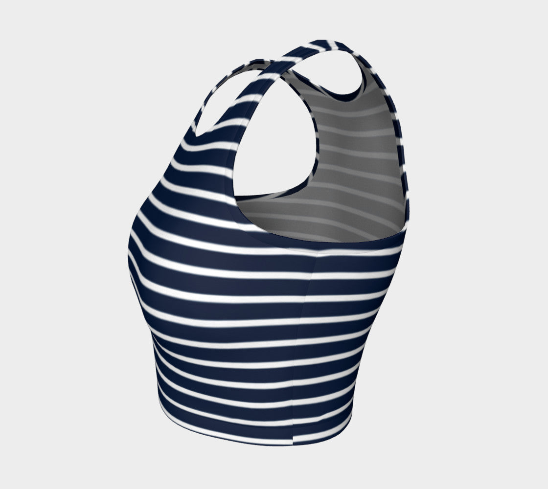 Striped Athletic Crop Top - White on Navy - SummerTies