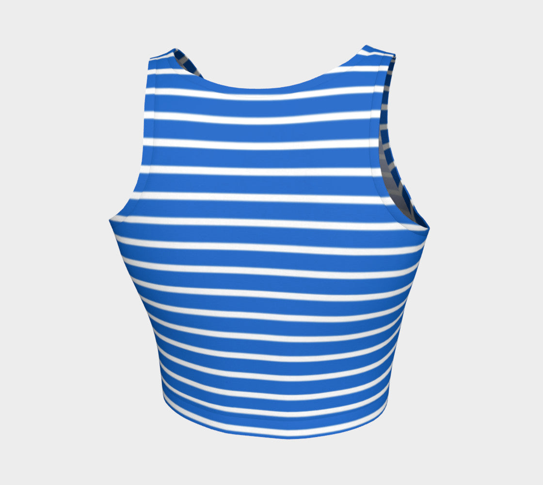 Striped Athletic Crop Top - White on Blue - SummerTies