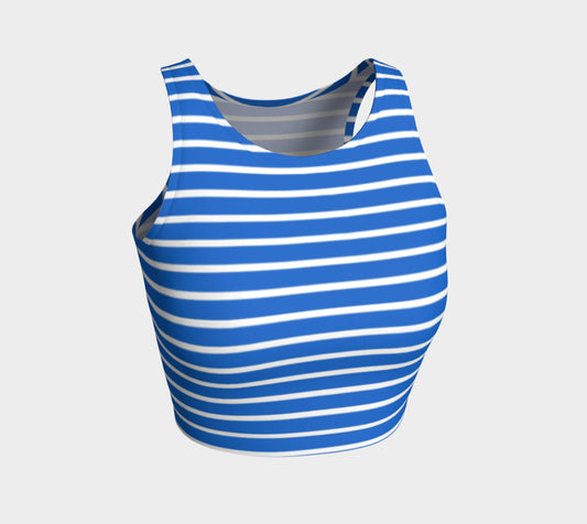 Striped Athletic Crop Top - White on Blue - SummerTies