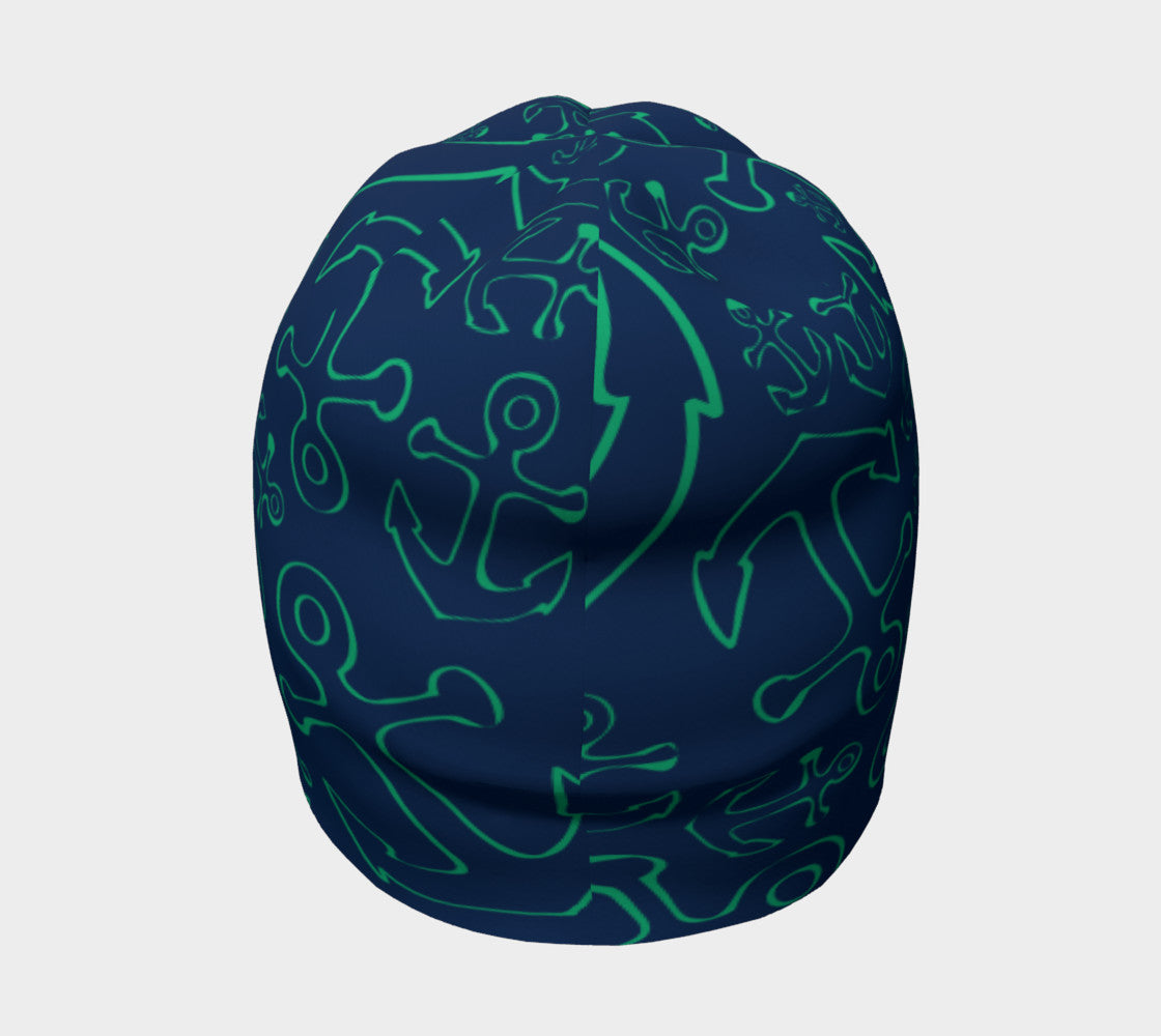 Anchor Dream Green on Navy Winter Beanie - SummerTies