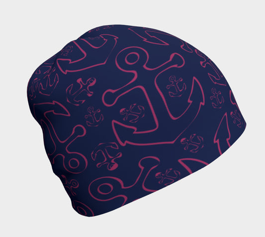 Anchor Dream Pink on Navy Winter Beanie - SummerTies