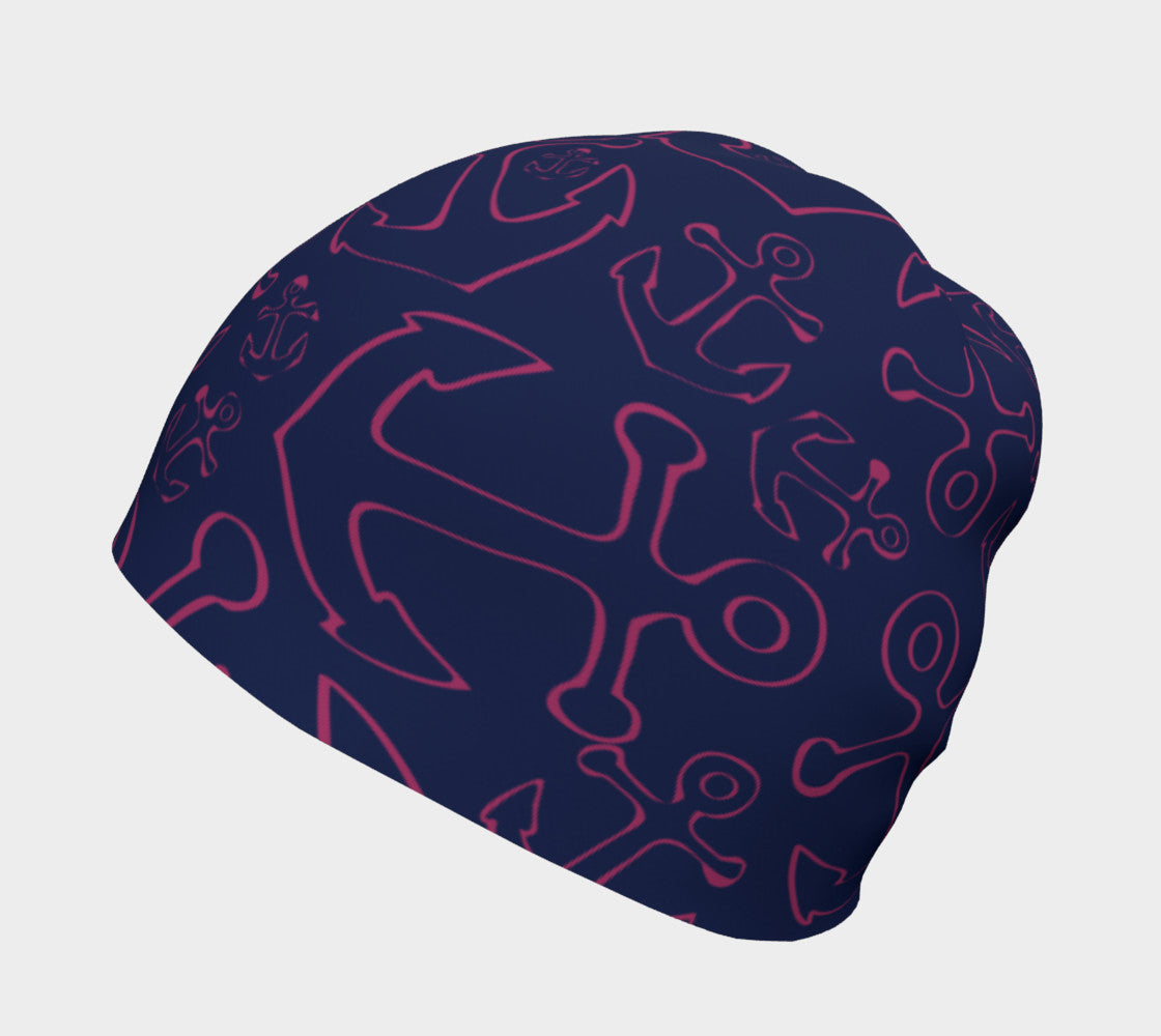 Anchor Dream Pink on Navy Winter Beanie - SummerTies