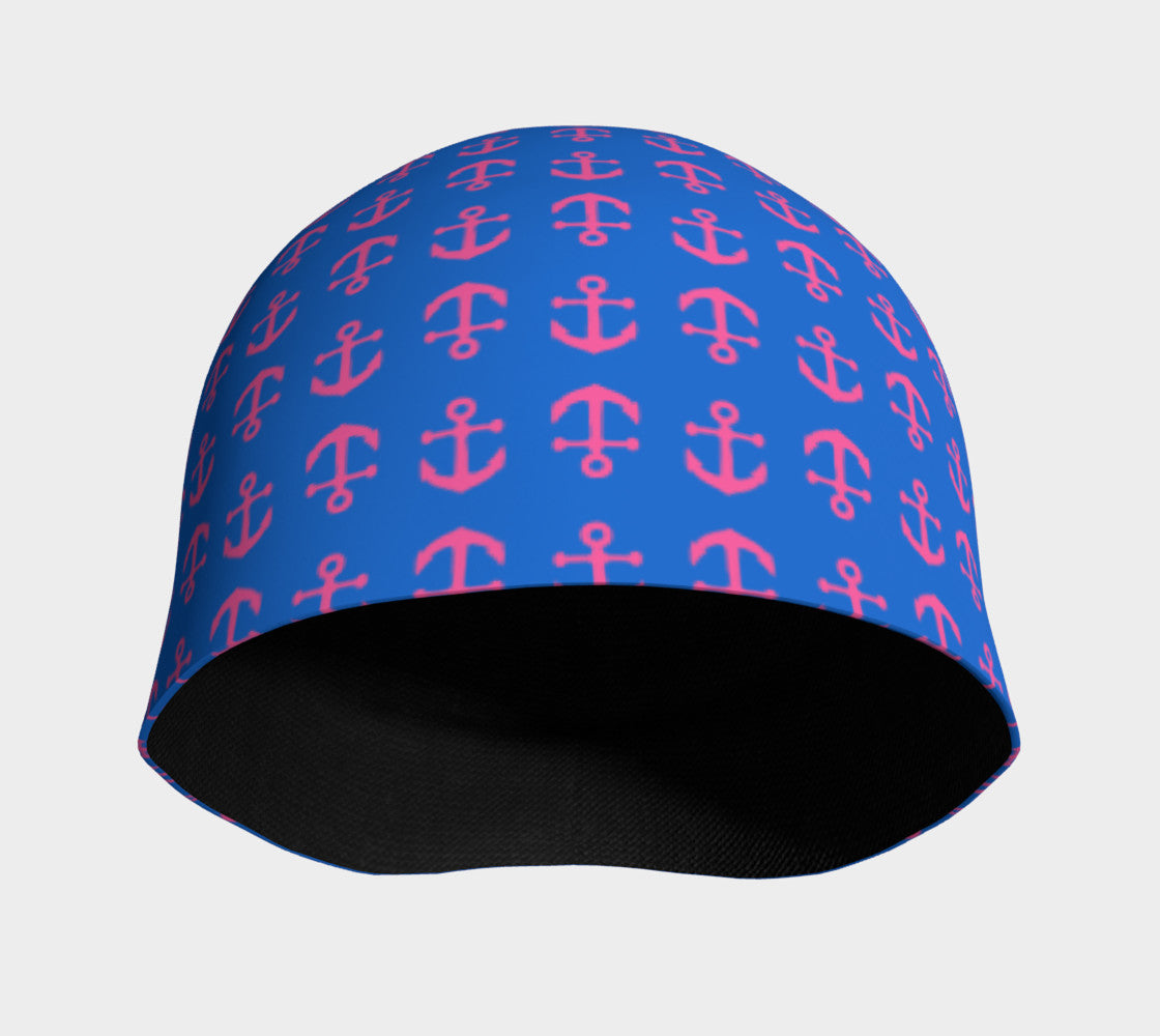 Anchor Toss Winter Beanie - Pink on Blue - SummerTies