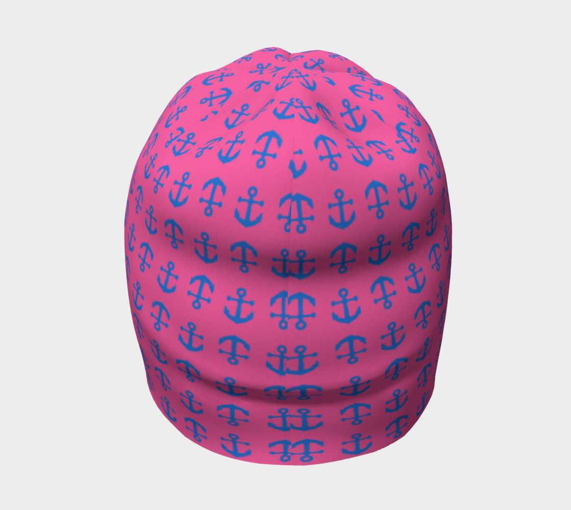 Anchor Toss Winter Beanie - Blue on Pink - SummerTies