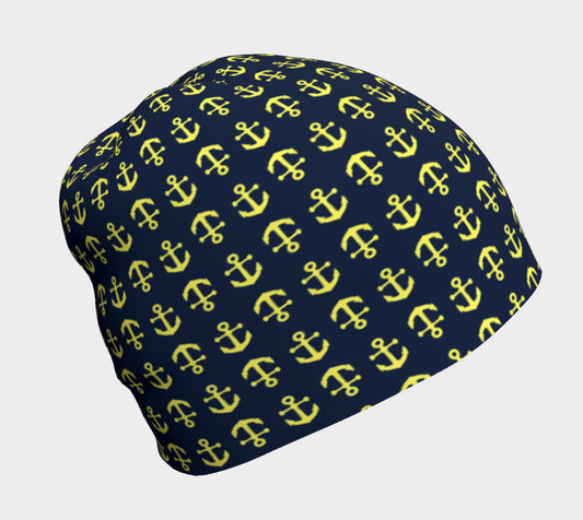 Anchor Toss Winter Beanie - Yellow on Navy - SummerTies