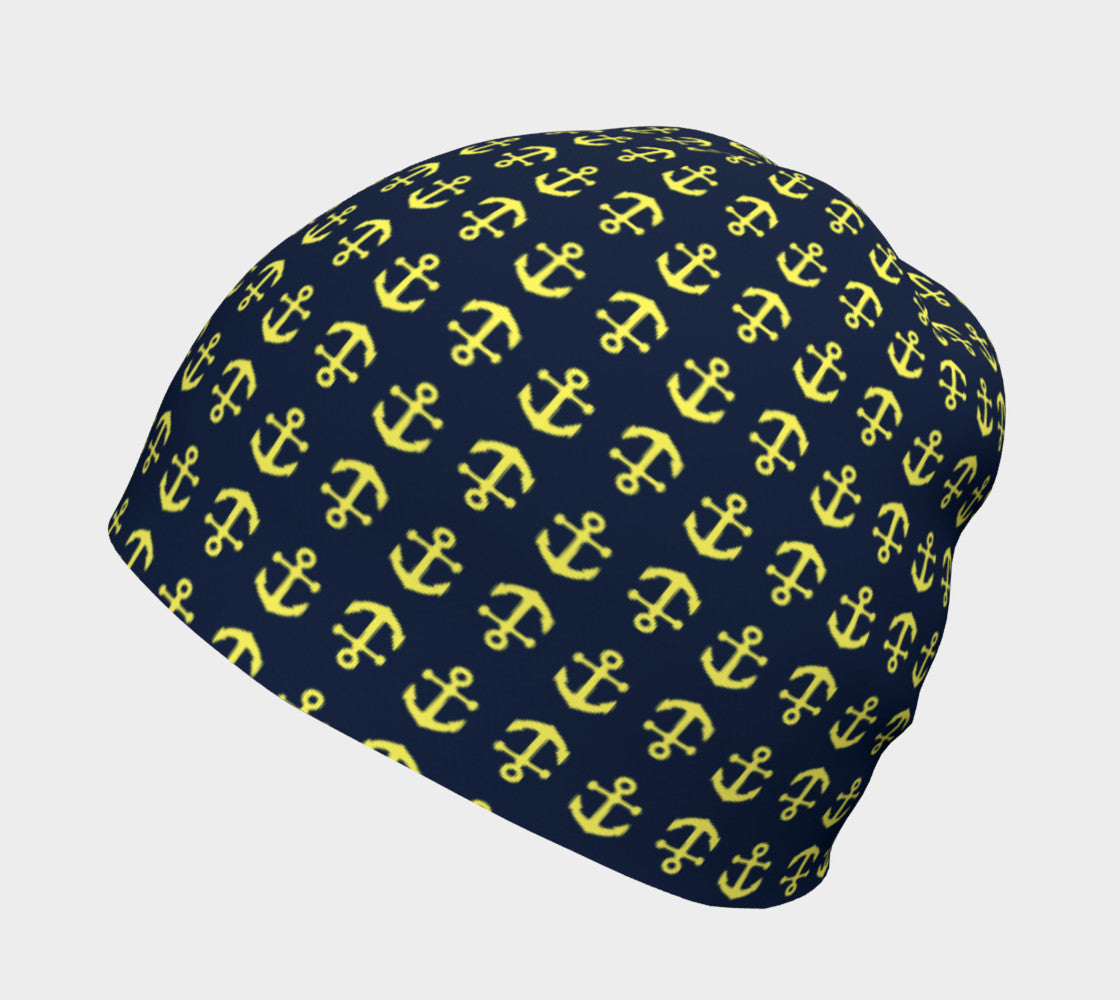 Anchor Toss Winter Beanie - Yellow on Navy - SummerTies