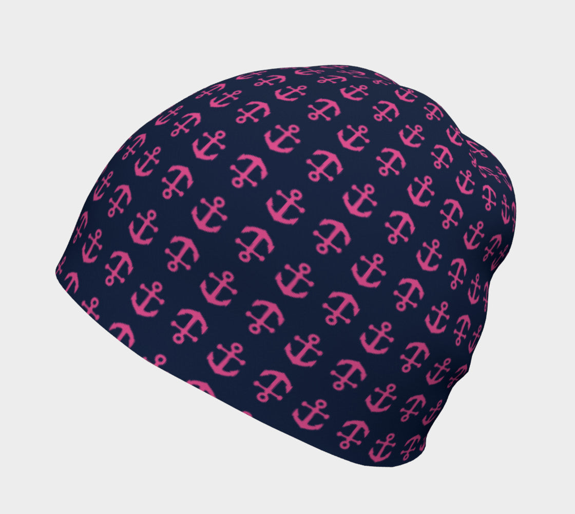 Anchor Toss Winter Beanie - Pink on Navy - SummerTies