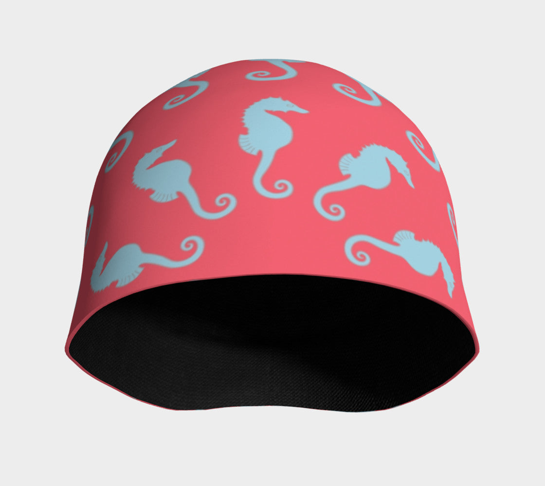 Seahorse Light Blue on Coral Winter Beanie - SummerTies