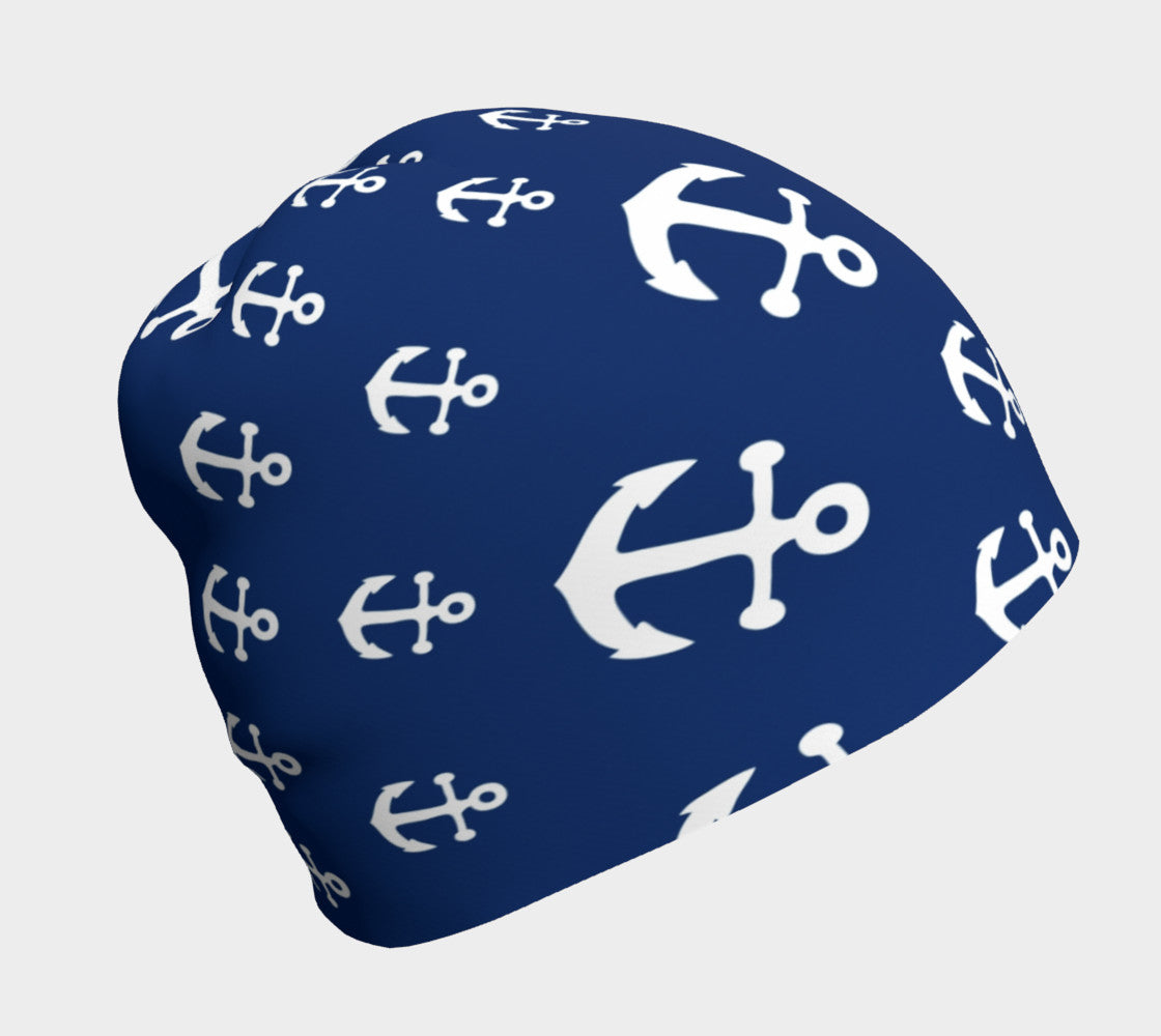 Anchor Pinwheel White on Navy Winter Beanie - SummerTies