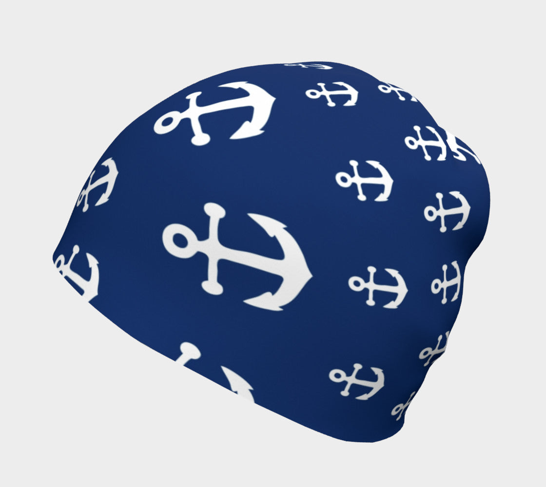 Anchor Pinwheel White on Navy Winter Beanie - SummerTies