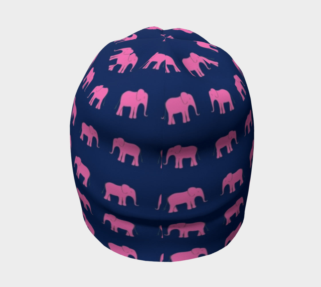 Elephant Pink on Navy Winter Beanie - SummerTies