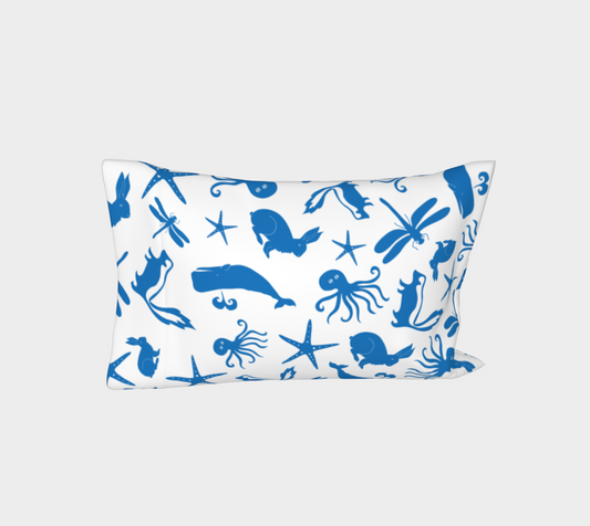 Multi Creature - Bed Pillow Case - Blue on White