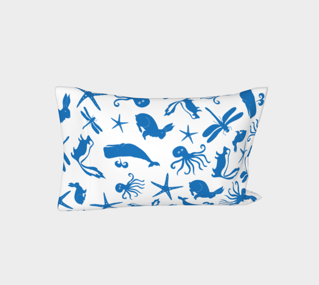 Multi Creature - Bed Pillow Case - Blue on White