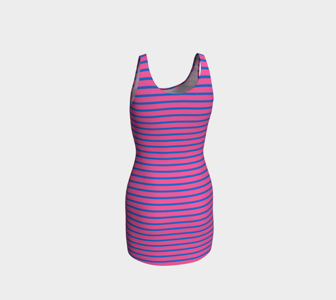 Striped Bodycon Dress - Blue on Pink - SummerTies