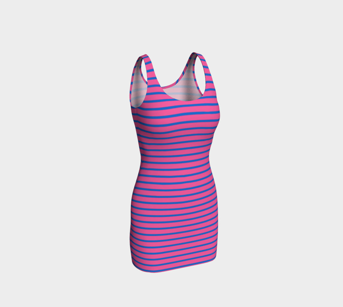 Striped Bodycon Dress - Blue on Pink - SummerTies