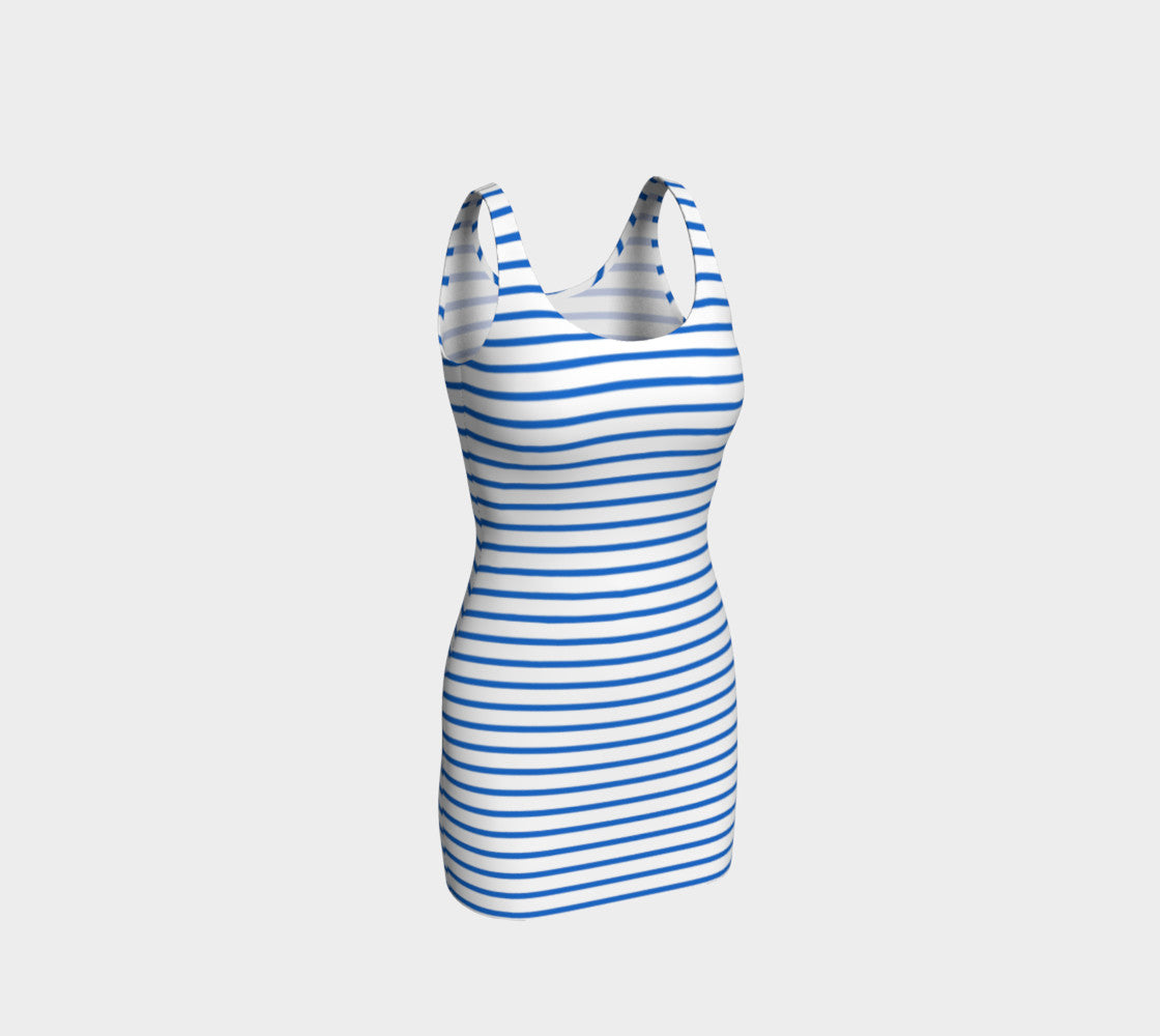 Striped Bodycon Dress - Blue on White - SummerTies