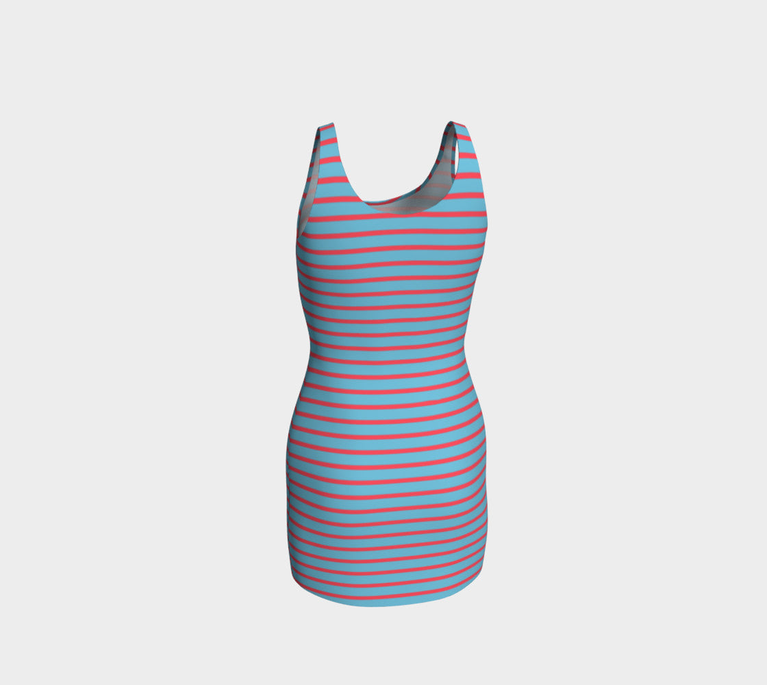 Striped Bodycon Dress - Darker Coral on Light Blue - SummerTies