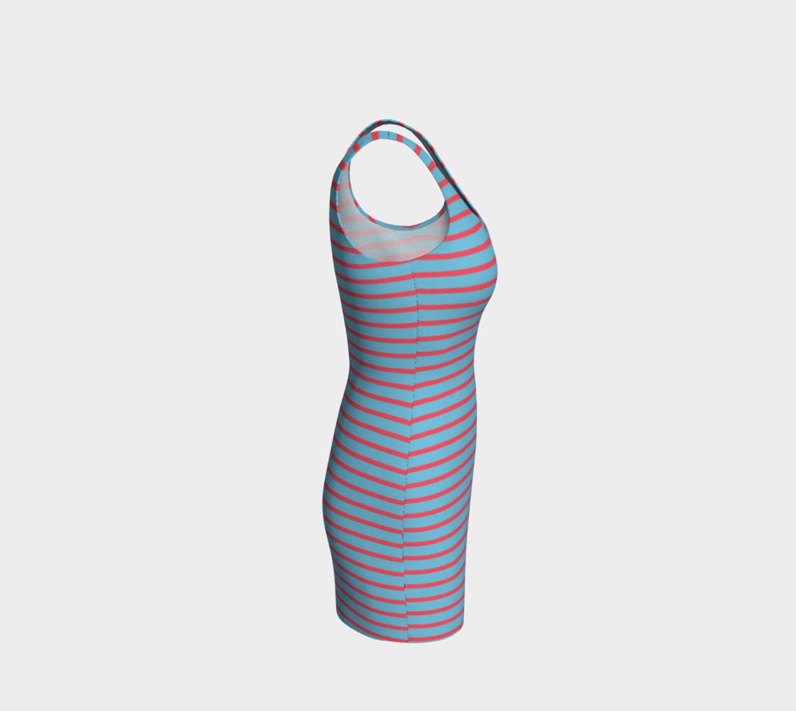 Striped Bodycon Dress - Darker Coral on Light Blue - SummerTies