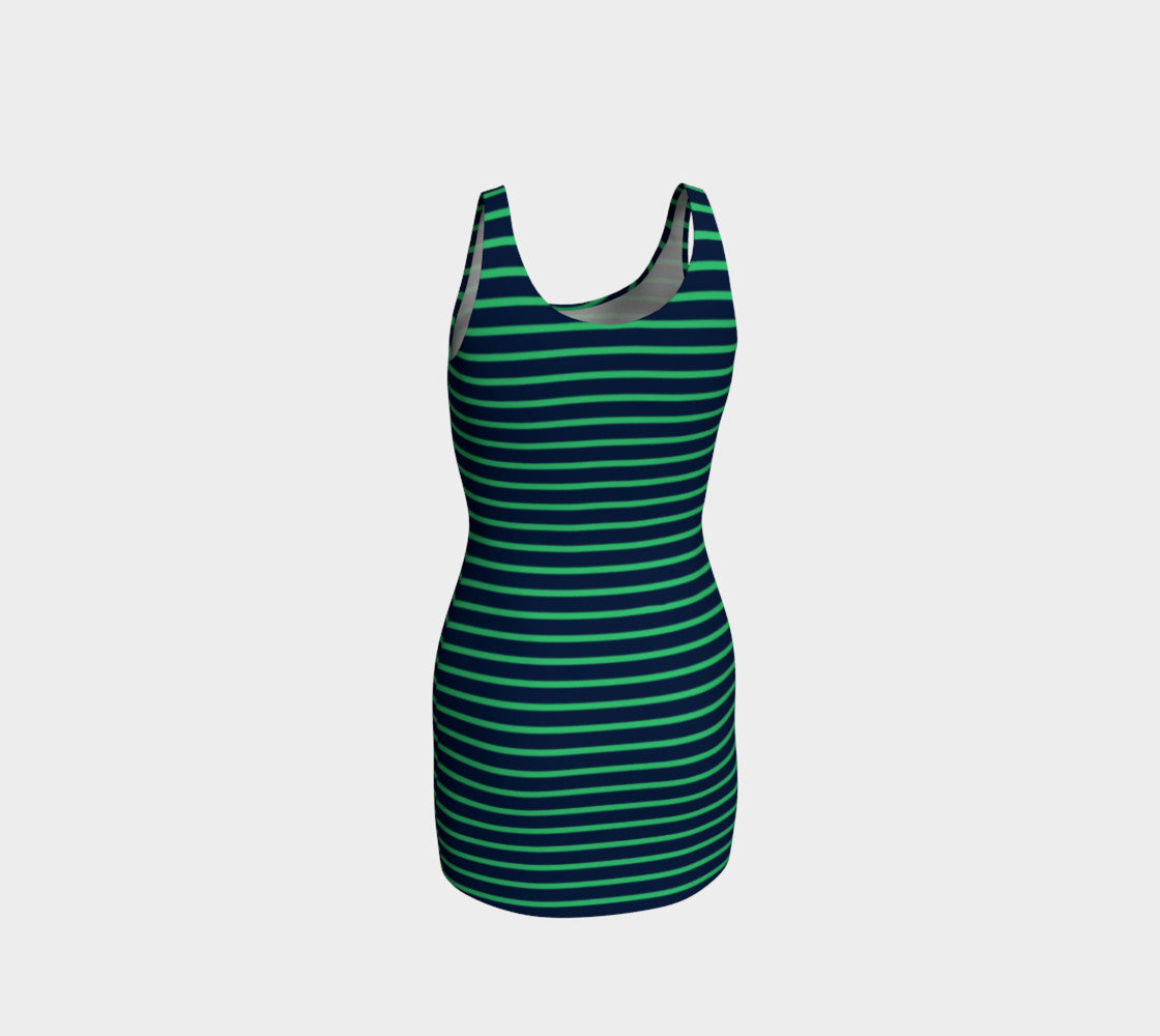 Striped Bodycon Dress - Green on Navy - SummerTies