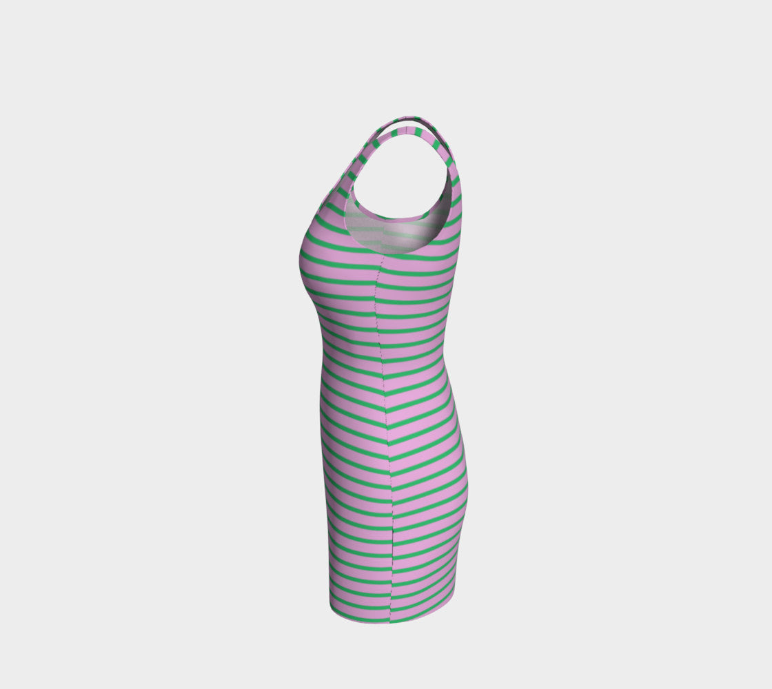 Striped Bodycon Dress - Green on Light Pink - SummerTies