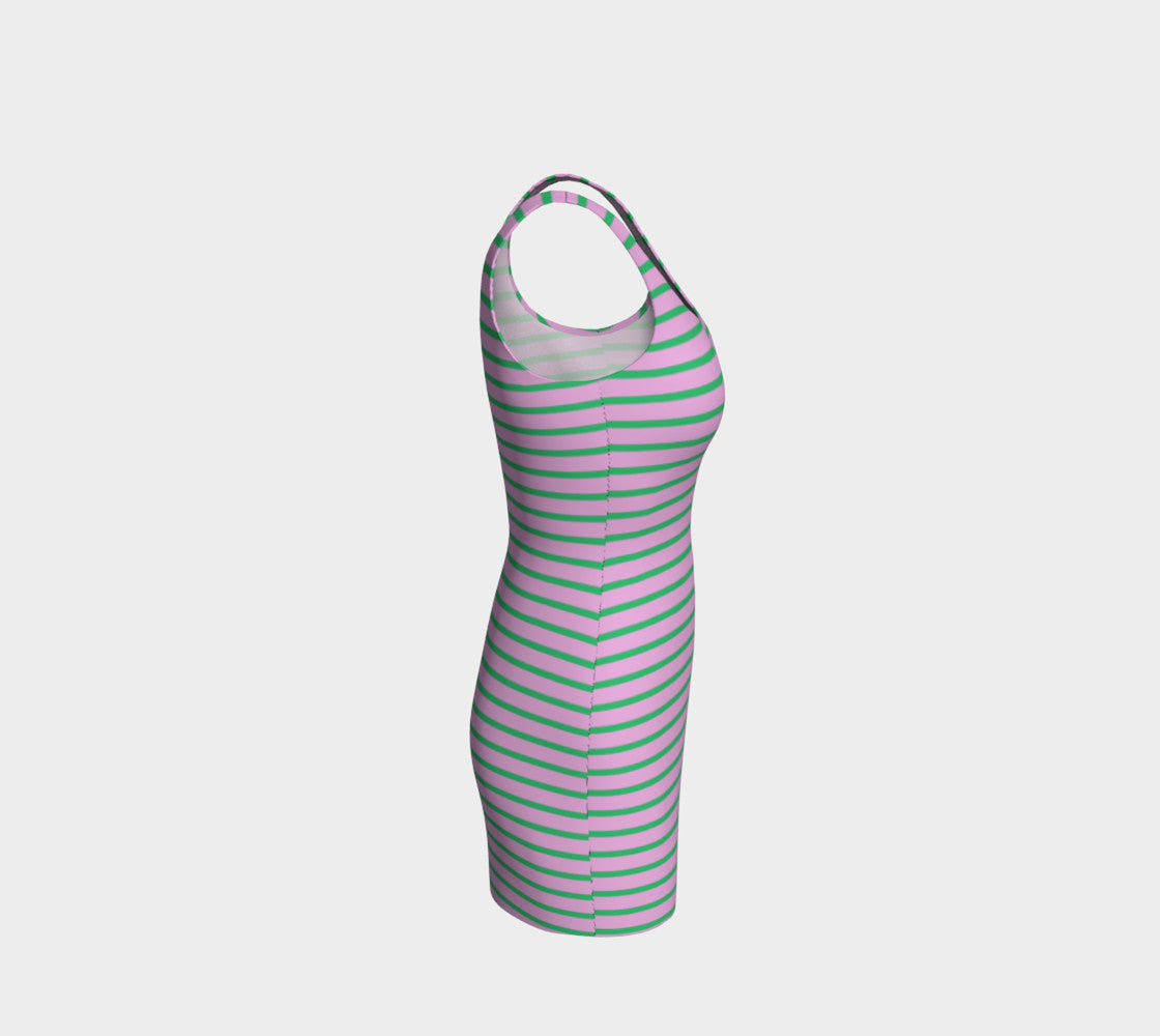 Striped Bodycon Dress - Green on Light Pink - SummerTies