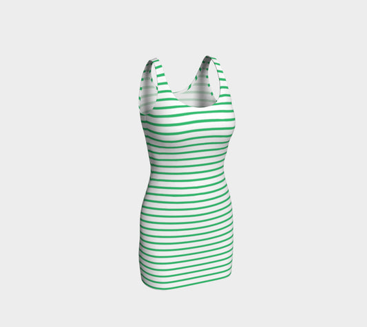 Striped Bodycon Dress - Green on White - SummerTies