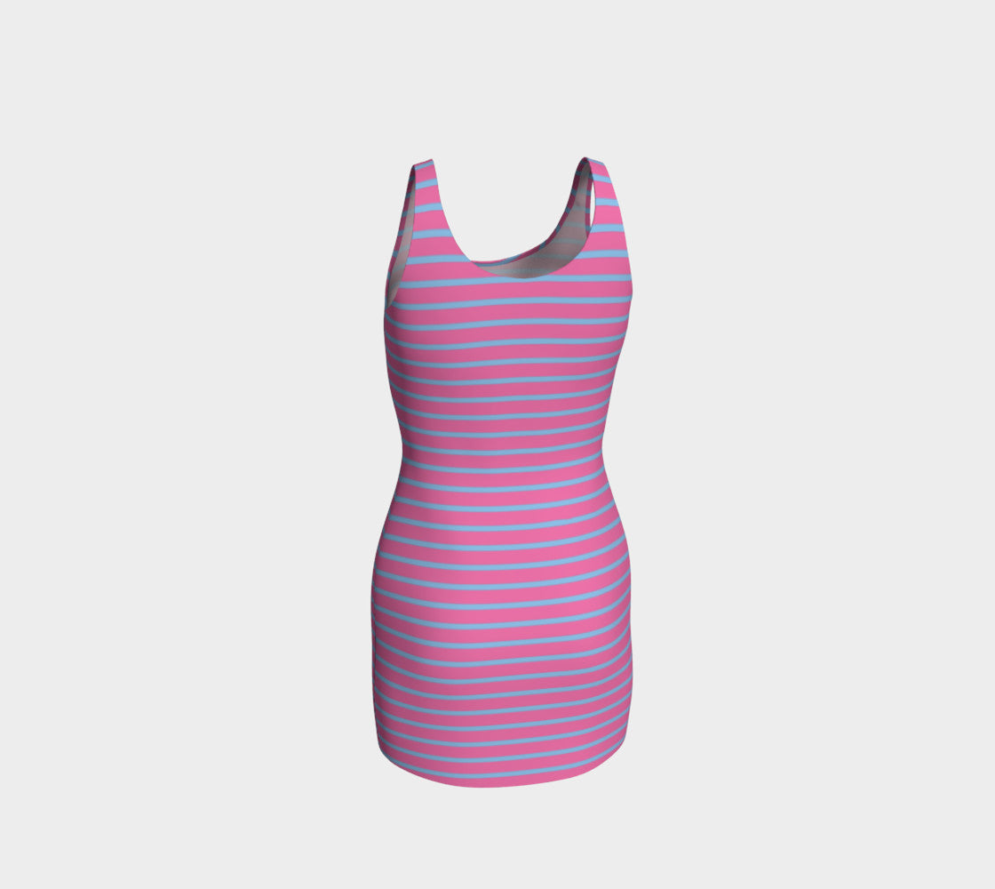 Striped Bodycon Dress - Light Blue on Pink - SummerTies