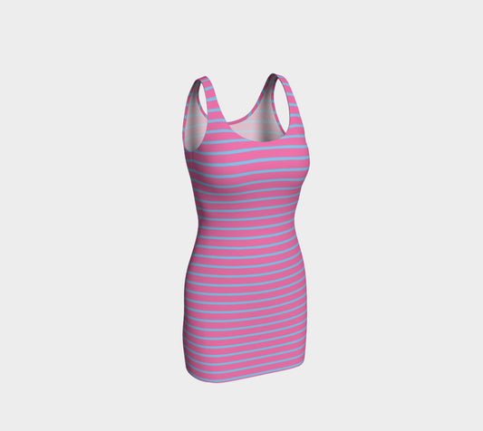 Striped Bodycon Dress - Light Blue on Pink - SummerTies