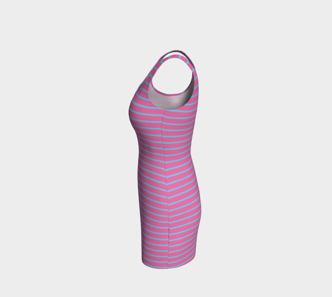 Striped Bodycon Dress - Light Blue on Pink - SummerTies