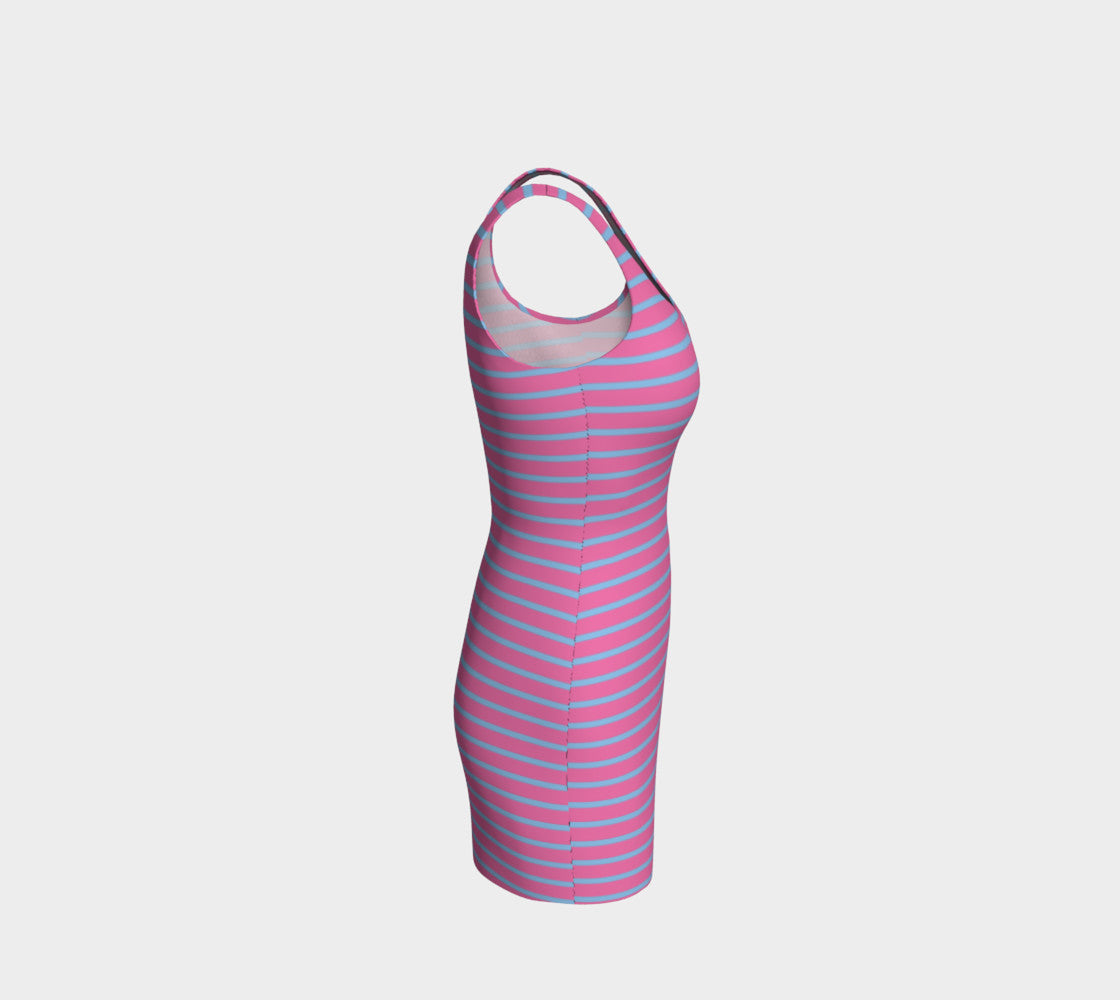 Striped Bodycon Dress - Light Blue on Pink - SummerTies