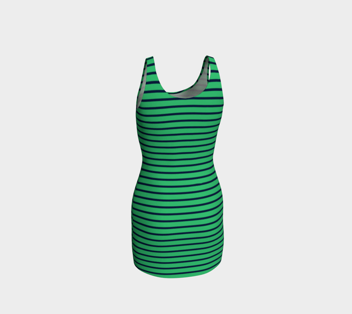 Striped Bodycon Dress - Navy on Green - SummerTies