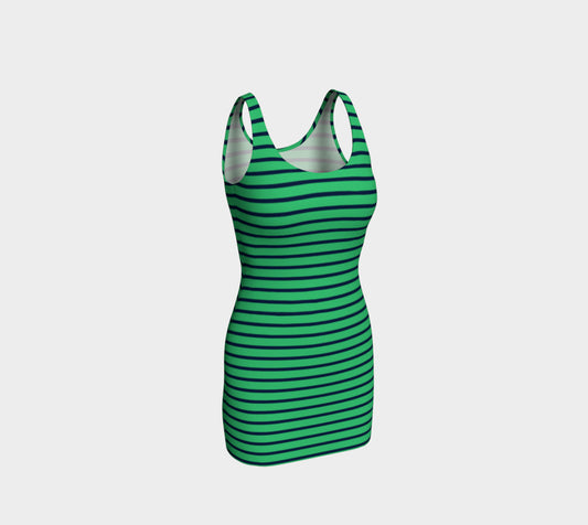 Striped Bodycon Dress - Navy on Green - SummerTies