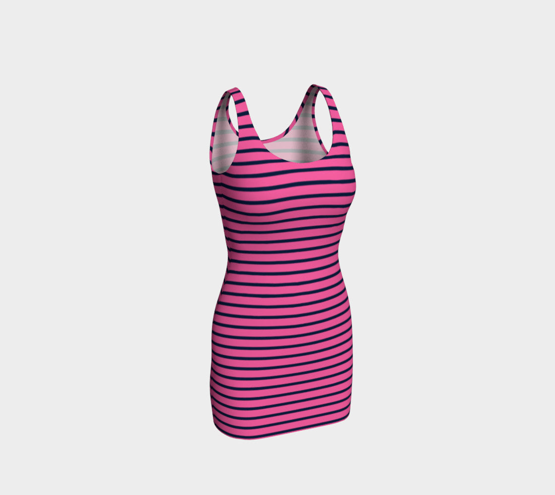 Striped Bodycon Dress - Navy on Pink - SummerTies