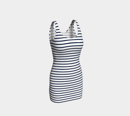 Striped Bodycon Dress - Navy on White - SummerTies