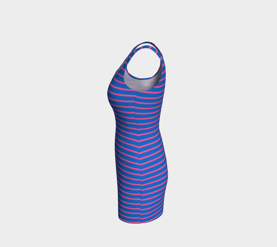 Striped Bodycon Dress - Pink on Blue - SummerTies
