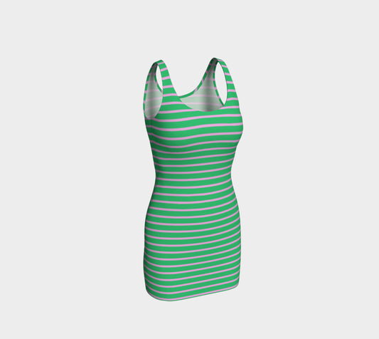 Striped Bodycon Dress - Light Pink on Green - SummerTies