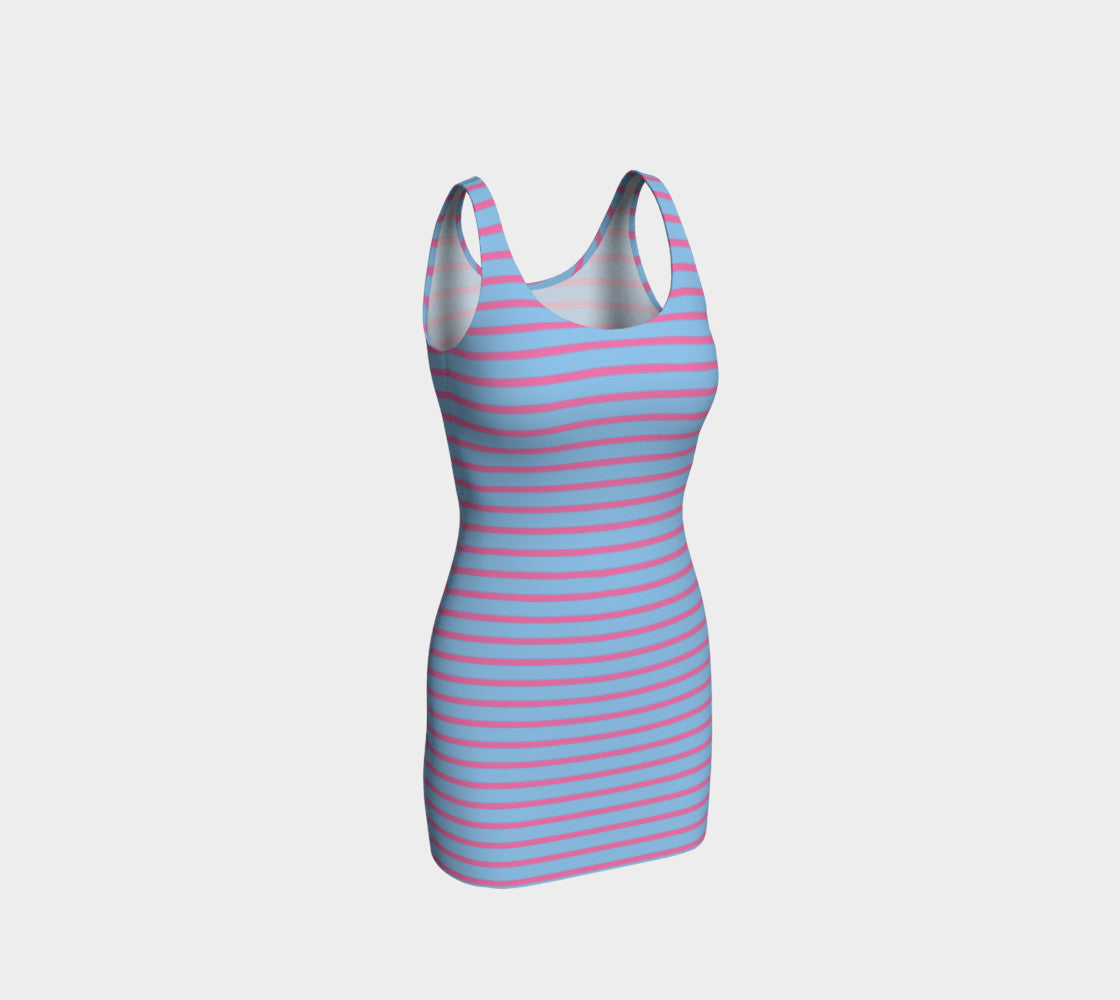 Striped Bodycon Dress - Pink on Light Blue - SummerTies