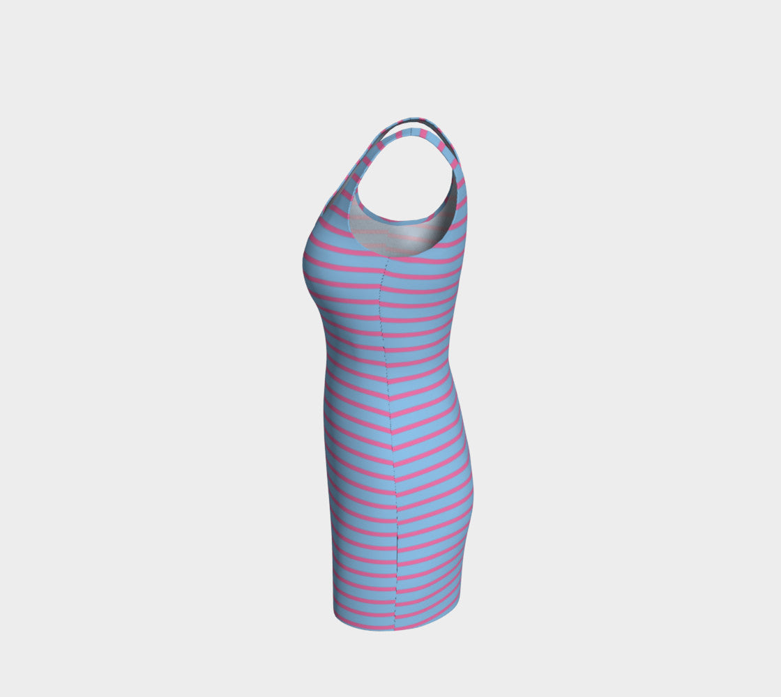 Striped Bodycon Dress - Pink on Light Blue - SummerTies