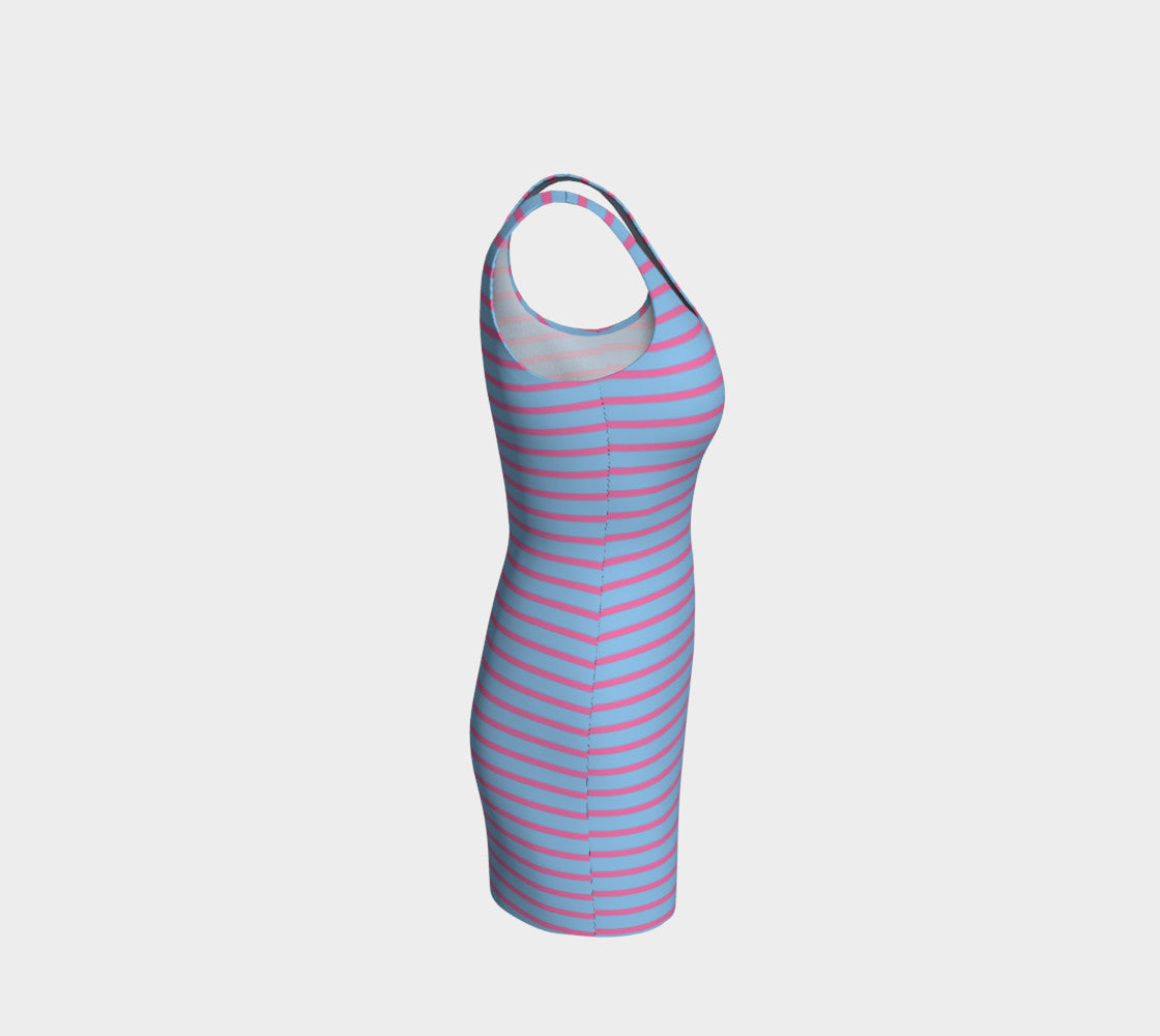 Striped Bodycon Dress - Pink on Light Blue - SummerTies